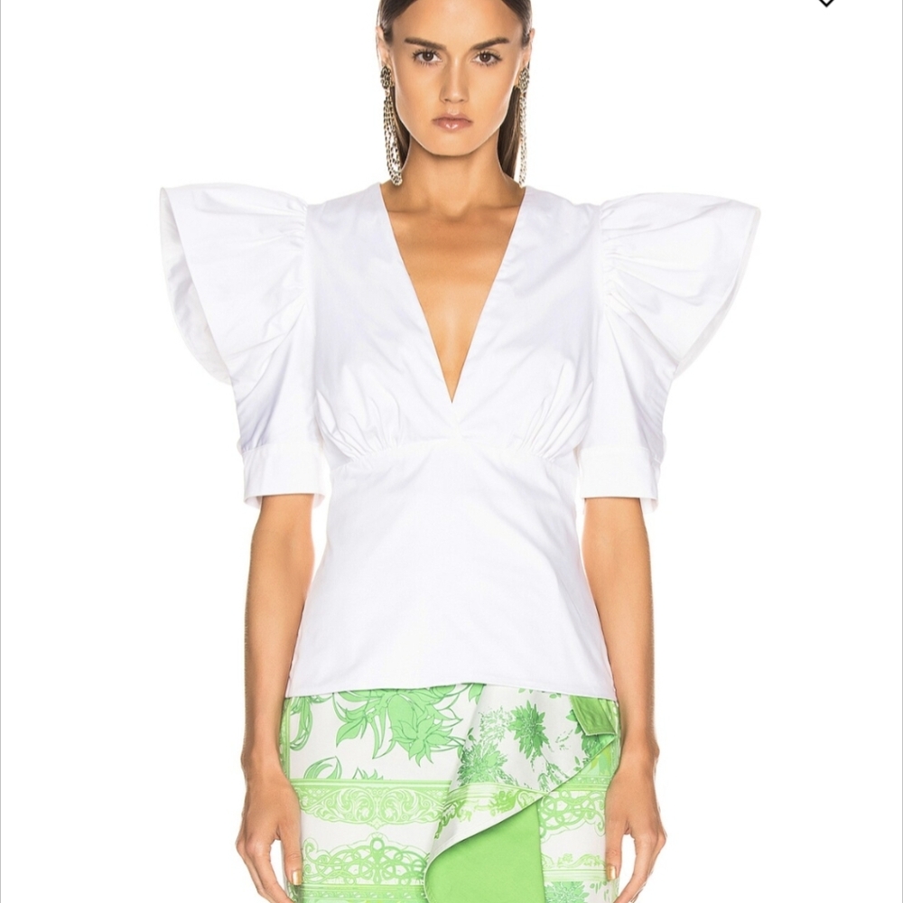 Silvia Tcherassi Top Ten Blouse Dramatic Shoulder V-neck White